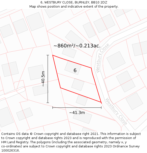 6, WESTBURY CLOSE, BURNLEY, BB10 2DZ: Plot and title map