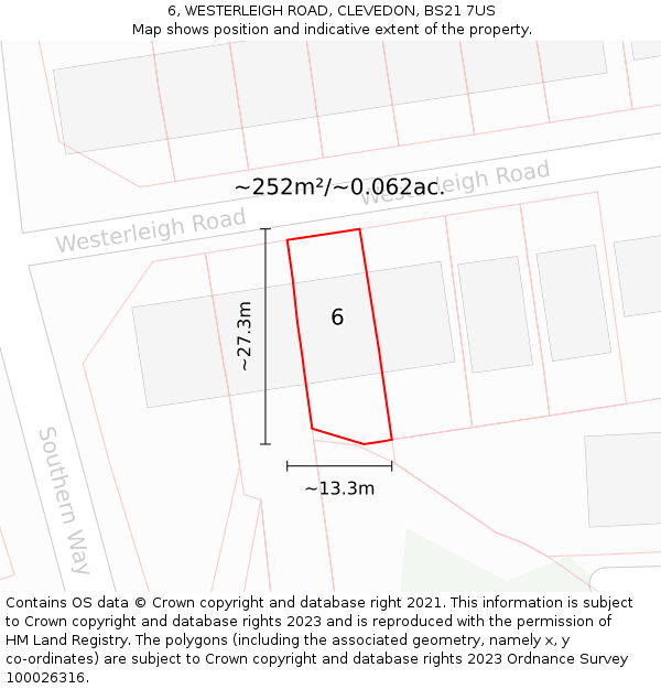 6, WESTERLEIGH ROAD, CLEVEDON, BS21 7US: Plot and title map