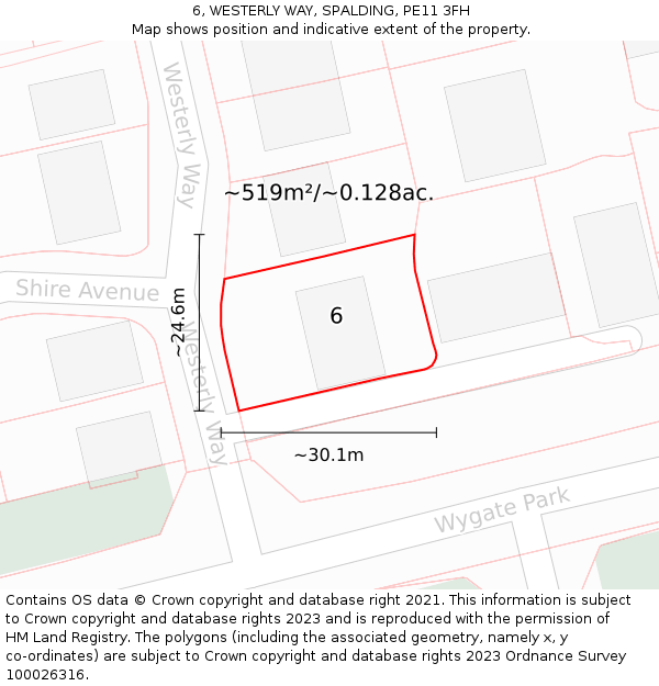 6, WESTERLY WAY, SPALDING, PE11 3FH: Plot and title map