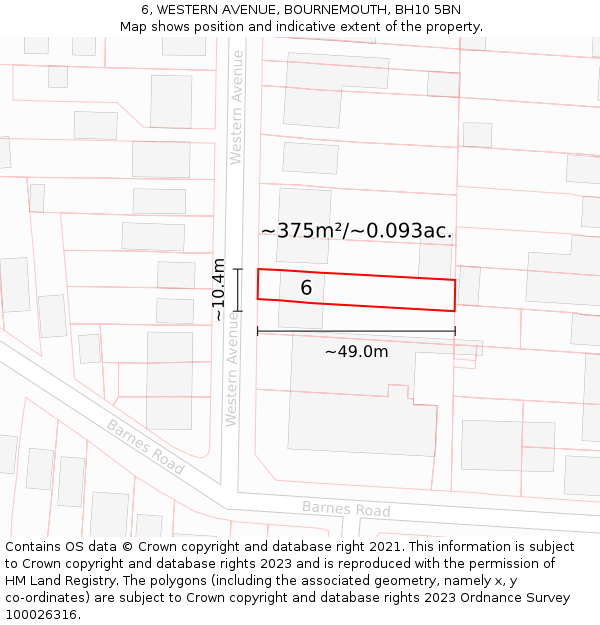 6, WESTERN AVENUE, BOURNEMOUTH, BH10 5BN: Plot and title map
