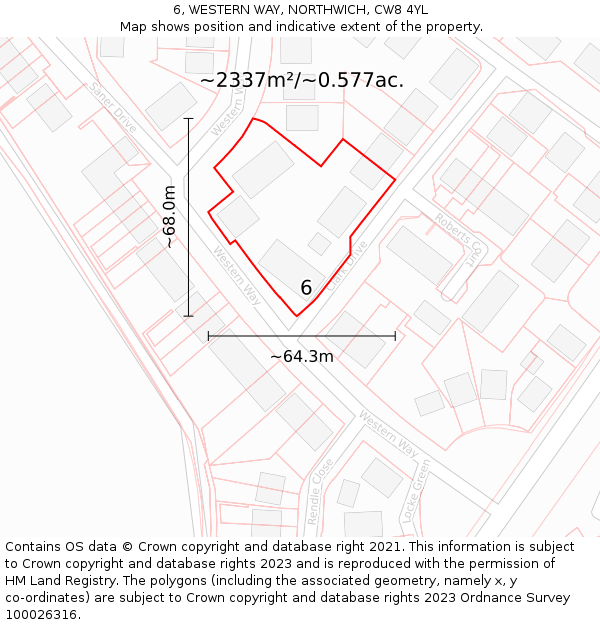 6, WESTERN WAY, NORTHWICH, CW8 4YL: Plot and title map