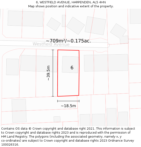 6, WESTFIELD AVENUE, HARPENDEN, AL5 4HN: Plot and title map