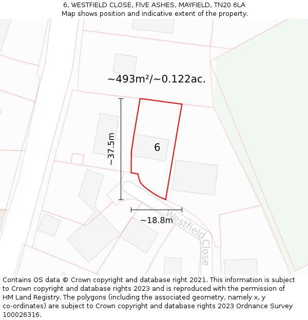6, WESTFIELD CLOSE, FIVE ASHES, MAYFIELD, TN20 6LA: Plot and title map