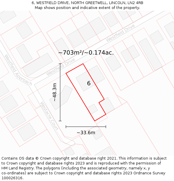 6, WESTFIELD DRIVE, NORTH GREETWELL, LINCOLN, LN2 4RB: Plot and title map