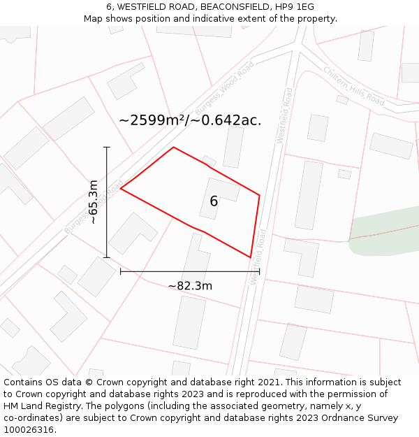 6, WESTFIELD ROAD, BEACONSFIELD, HP9 1EG: Plot and title map