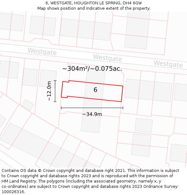 6, WESTGATE, HOUGHTON LE SPRING, DH4 6GW: Plot and title map