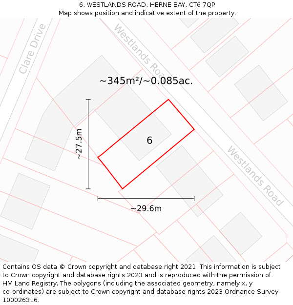 6, WESTLANDS ROAD, HERNE BAY, CT6 7QP: Plot and title map