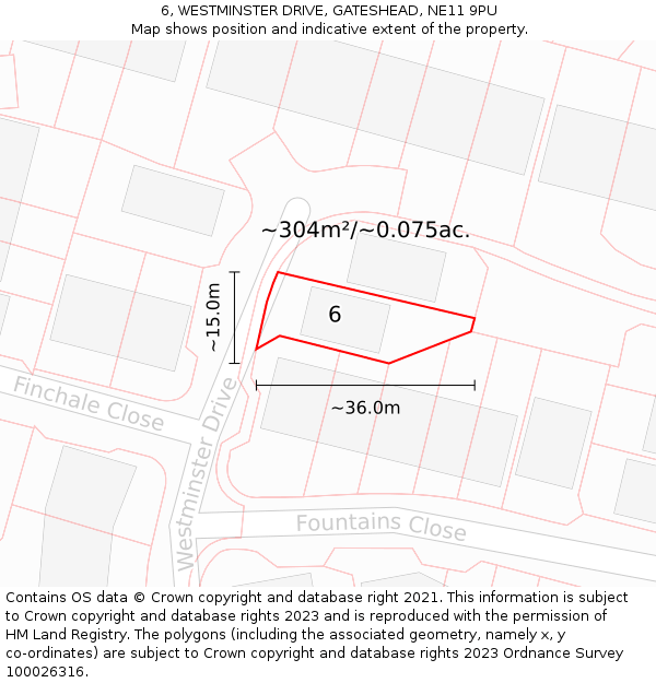 6, WESTMINSTER DRIVE, GATESHEAD, NE11 9PU: Plot and title map