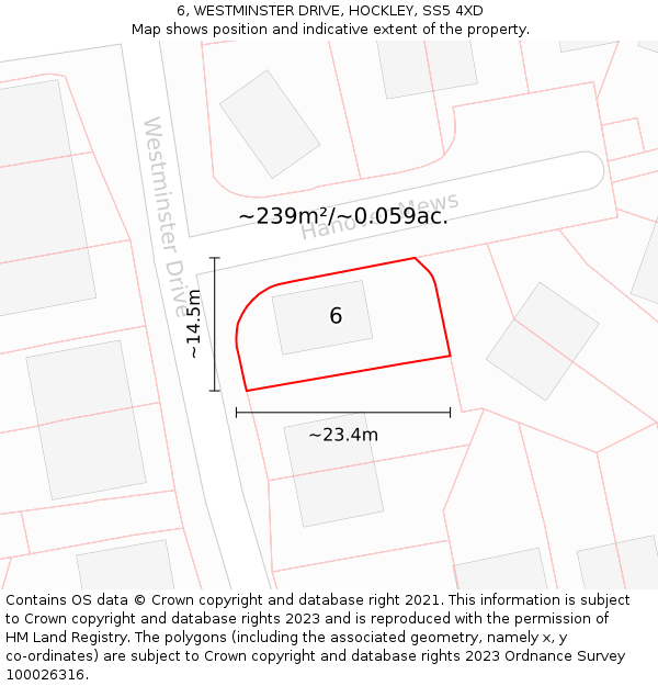 6, WESTMINSTER DRIVE, HOCKLEY, SS5 4XD: Plot and title map