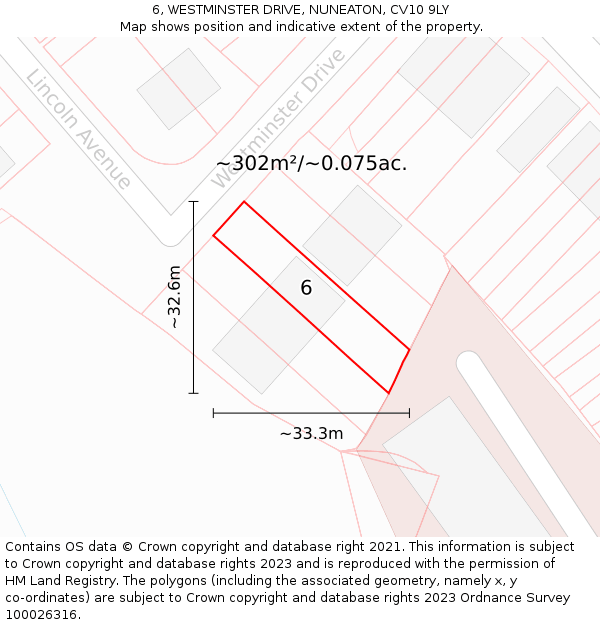 6, WESTMINSTER DRIVE, NUNEATON, CV10 9LY: Plot and title map