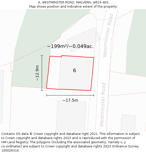 6, WESTMINSTER ROAD, MALVERN, WR14 4ES: Plot and title map