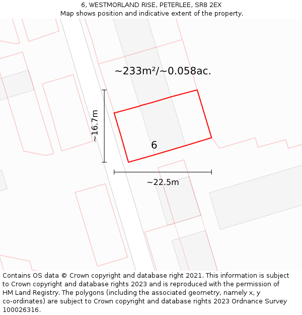 6, WESTMORLAND RISE, PETERLEE, SR8 2EX: Plot and title map