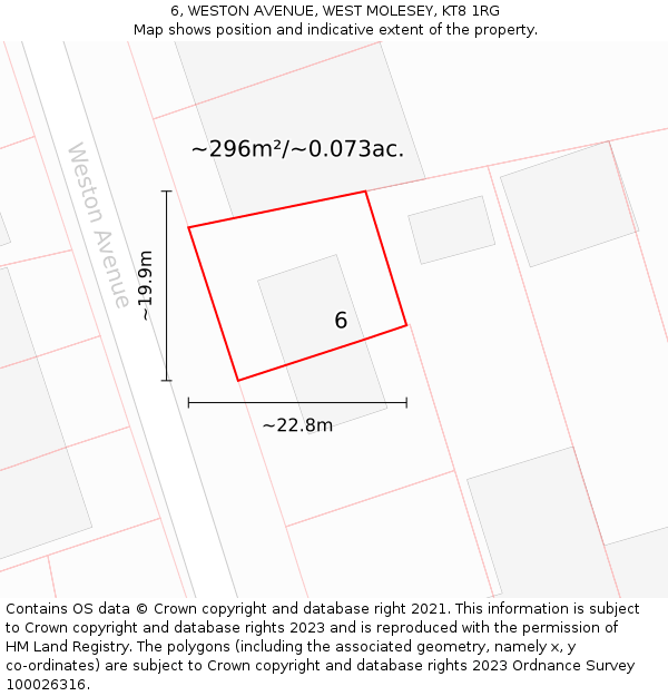 6, WESTON AVENUE, WEST MOLESEY, KT8 1RG: Plot and title map