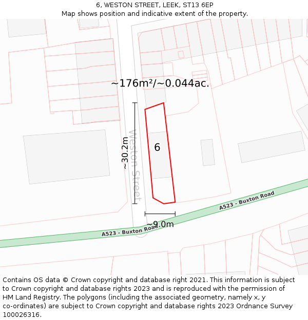 6, WESTON STREET, LEEK, ST13 6EP: Plot and title map