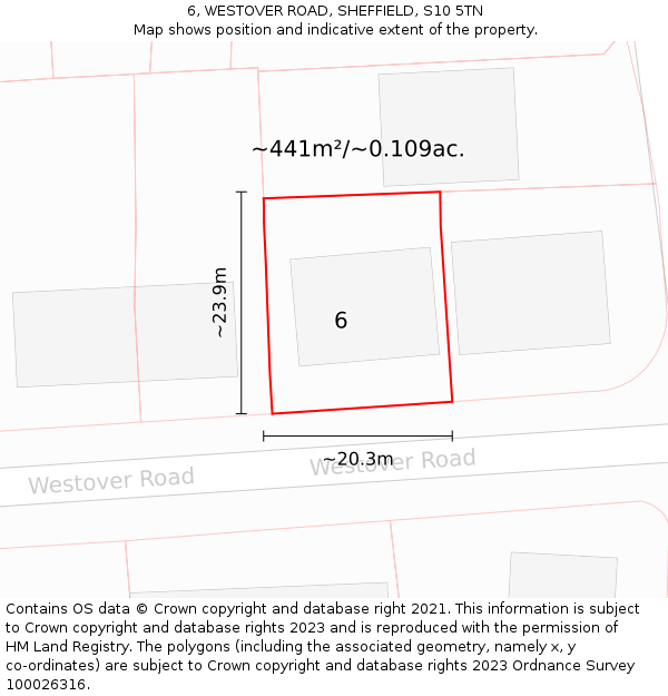 6, WESTOVER ROAD, SHEFFIELD, S10 5TN: Plot and title map