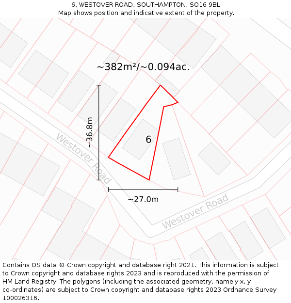 6, WESTOVER ROAD, SOUTHAMPTON, SO16 9BL: Plot and title map