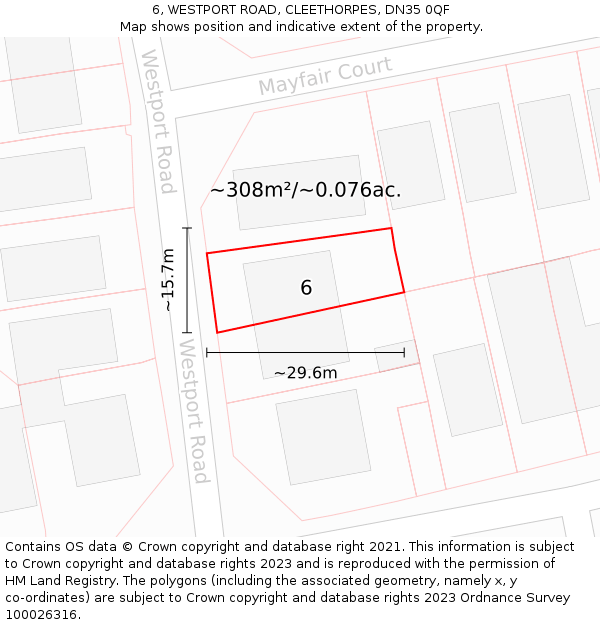 6, WESTPORT ROAD, CLEETHORPES, DN35 0QF: Plot and title map