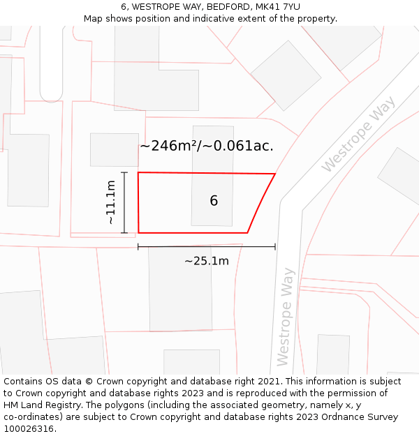 6, WESTROPE WAY, BEDFORD, MK41 7YU: Plot and title map