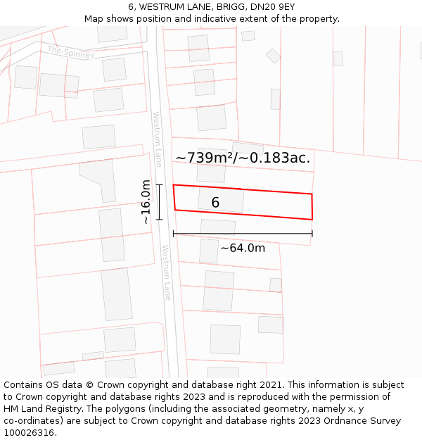 6, WESTRUM LANE, BRIGG, DN20 9EY: Plot and title map