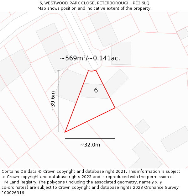 6, WESTWOOD PARK CLOSE, PETERBOROUGH, PE3 6LQ: Plot and title map
