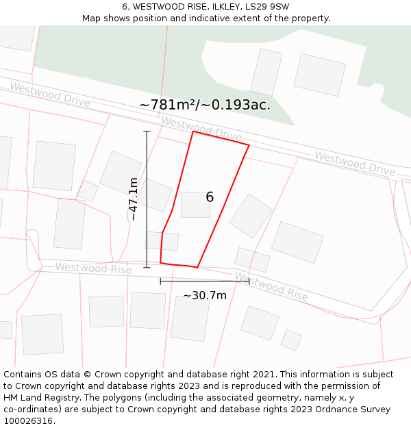 6, WESTWOOD RISE, ILKLEY, LS29 9SW: Plot and title map