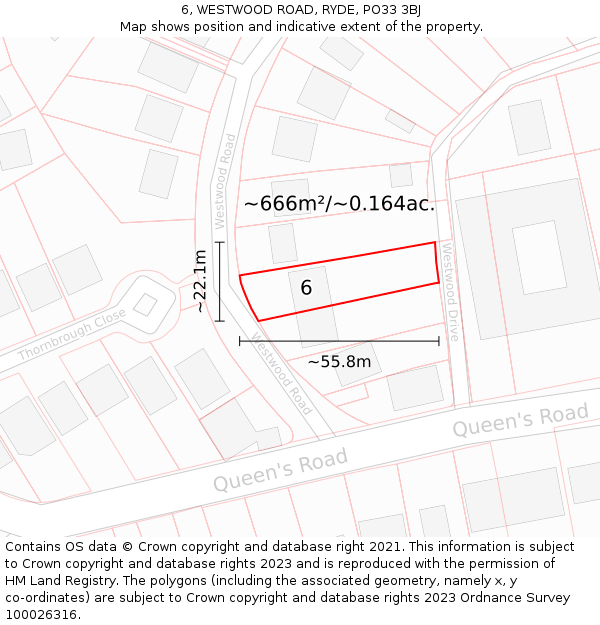6, WESTWOOD ROAD, RYDE, PO33 3BJ: Plot and title map