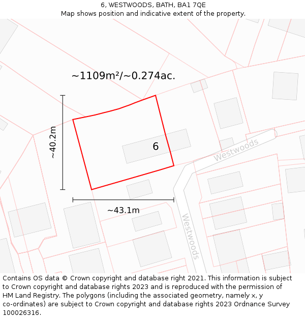 6, WESTWOODS, BATH, BA1 7QE: Plot and title map