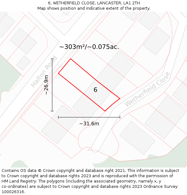 6, WETHERFIELD CLOSE, LANCASTER, LA1 2TH: Plot and title map