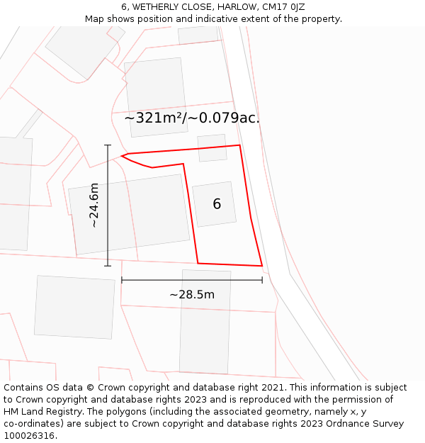 6, WETHERLY CLOSE, HARLOW, CM17 0JZ: Plot and title map