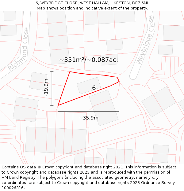 6, WEYBRIDGE CLOSE, WEST HALLAM, ILKESTON, DE7 6NL: Plot and title map