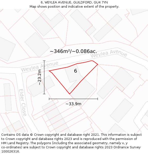 6, WEYLEA AVENUE, GUILDFORD, GU4 7YN: Plot and title map