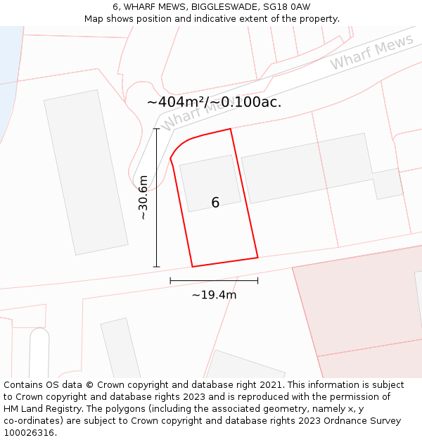 6, WHARF MEWS, BIGGLESWADE, SG18 0AW: Plot and title map