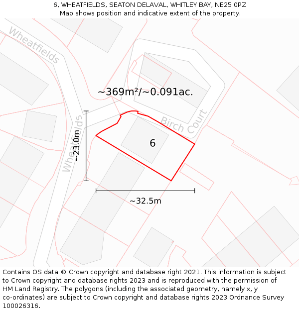 6, WHEATFIELDS, SEATON DELAVAL, WHITLEY BAY, NE25 0PZ: Plot and title map