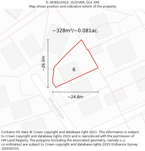 6, WHEELDALE, OLDHAM, OL4 3AX: Plot and title map