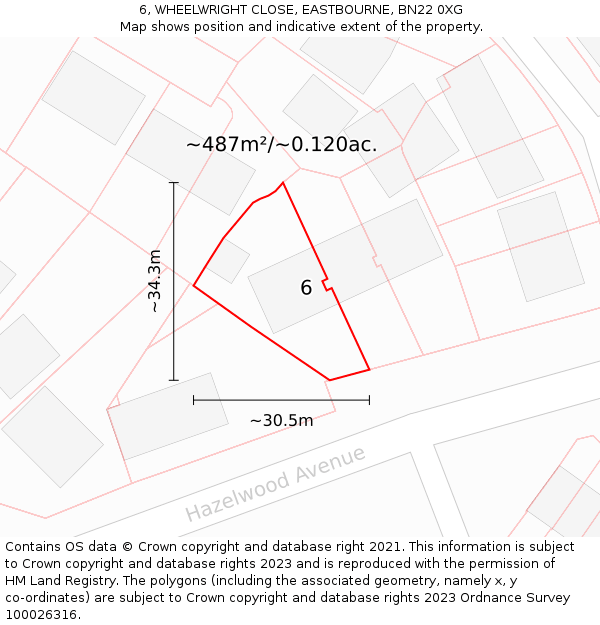 6, WHEELWRIGHT CLOSE, EASTBOURNE, BN22 0XG: Plot and title map