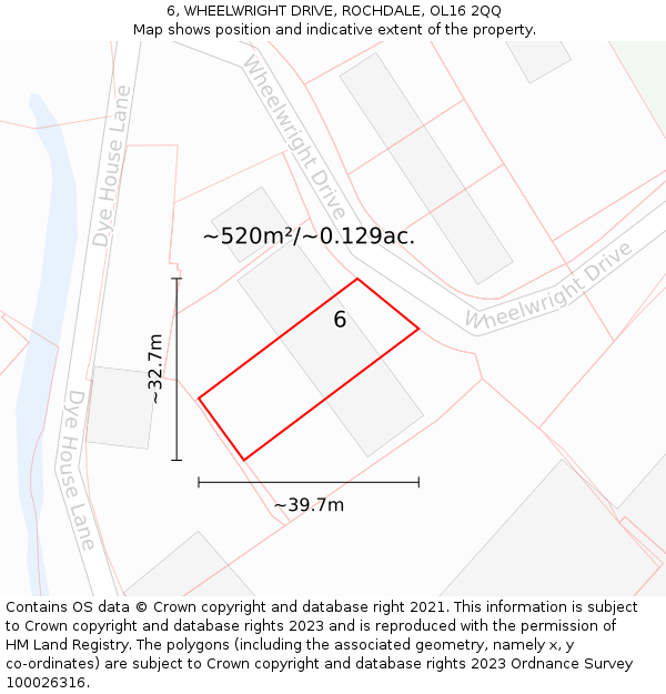 6, WHEELWRIGHT DRIVE, ROCHDALE, OL16 2QQ: Plot and title map