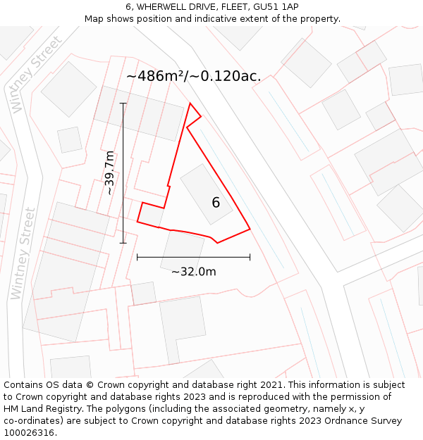 6, WHERWELL DRIVE, FLEET, GU51 1AP: Plot and title map