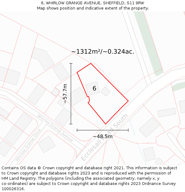 6, WHIRLOW GRANGE AVENUE, SHEFFIELD, S11 9RW: Plot and title map