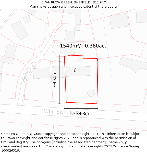 6, WHIRLOW GREEN, SHEFFIELD, S11 9NY: Plot and title map