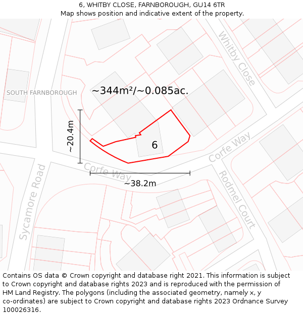 6, WHITBY CLOSE, FARNBOROUGH, GU14 6TR: Plot and title map