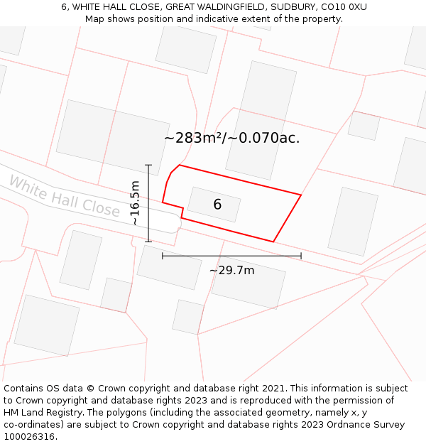 6, WHITE HALL CLOSE, GREAT WALDINGFIELD, SUDBURY, CO10 0XU: Plot and title map