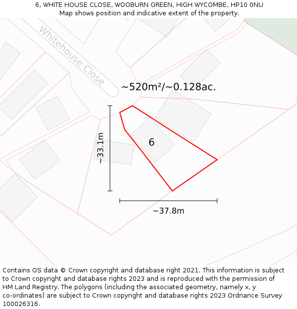 6, WHITE HOUSE CLOSE, WOOBURN GREEN, HIGH WYCOMBE, HP10 0NU: Plot and title map