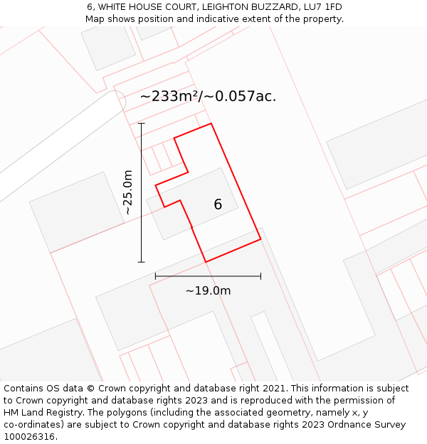 6, WHITE HOUSE COURT, LEIGHTON BUZZARD, LU7 1FD: Plot and title map