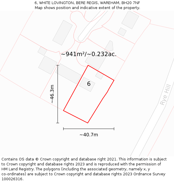 6, WHITE LOVINGTON, BERE REGIS, WAREHAM, BH20 7NF: Plot and title map