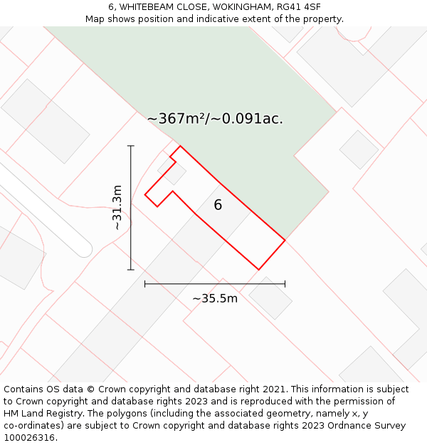 6, WHITEBEAM CLOSE, WOKINGHAM, RG41 4SF: Plot and title map