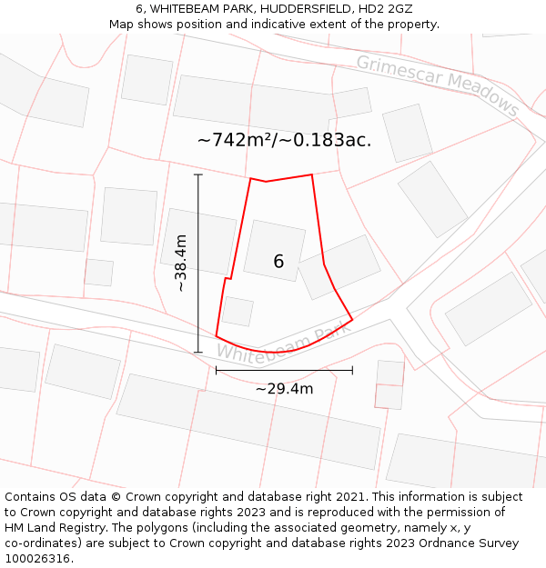 6, WHITEBEAM PARK, HUDDERSFIELD, HD2 2GZ: Plot and title map