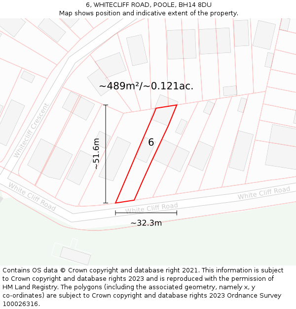 6, WHITECLIFF ROAD, POOLE, BH14 8DU: Plot and title map