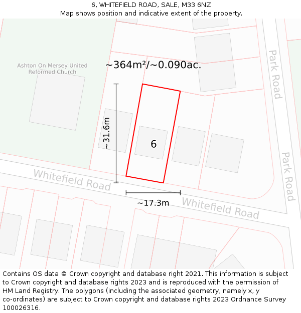 6, WHITEFIELD ROAD, SALE, M33 6NZ: Plot and title map