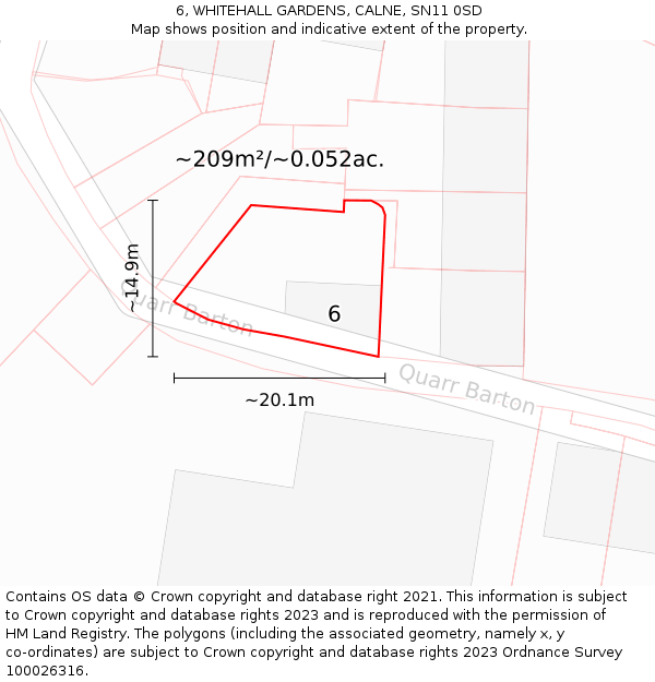 6, WHITEHALL GARDENS, CALNE, SN11 0SD: Plot and title map