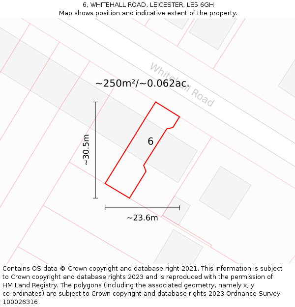 6, WHITEHALL ROAD, LEICESTER, LE5 6GH: Plot and title map